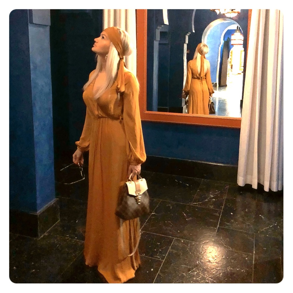 Golden yellow maxi dress with head band tie